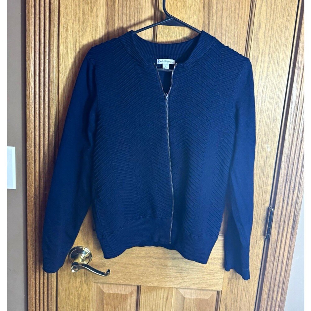 Croft & Barrow Women’s L Blue Knit Full Zip Solid Long Sleeve Round Neck Sweater